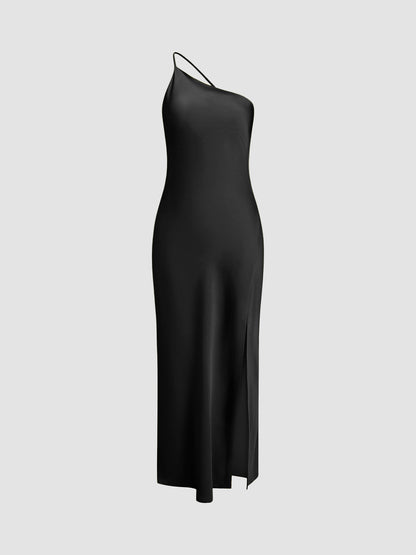 Luna - Zijdezachte Slip Dress met One-Shoulder en Midi Lengte