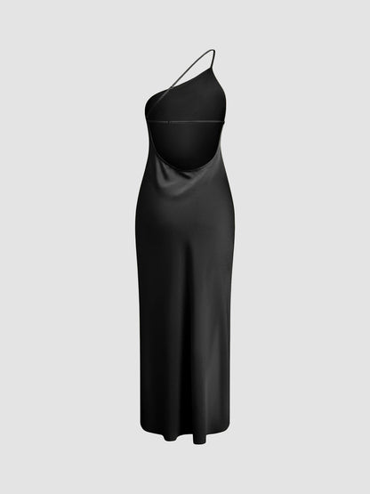 Luna - Zijdezachte Slip Dress met One-Shoulder en Midi Lengte