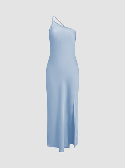 Luna - Zijdezachte Slip Dress met One-Shoulder en Midi Lengte