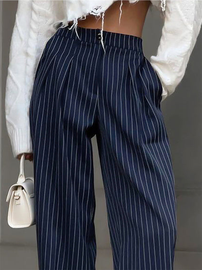 Dames High-Waisted Broek – Brede Pijpen, Plissé, Geschikt voor Casual en Werkgebruik