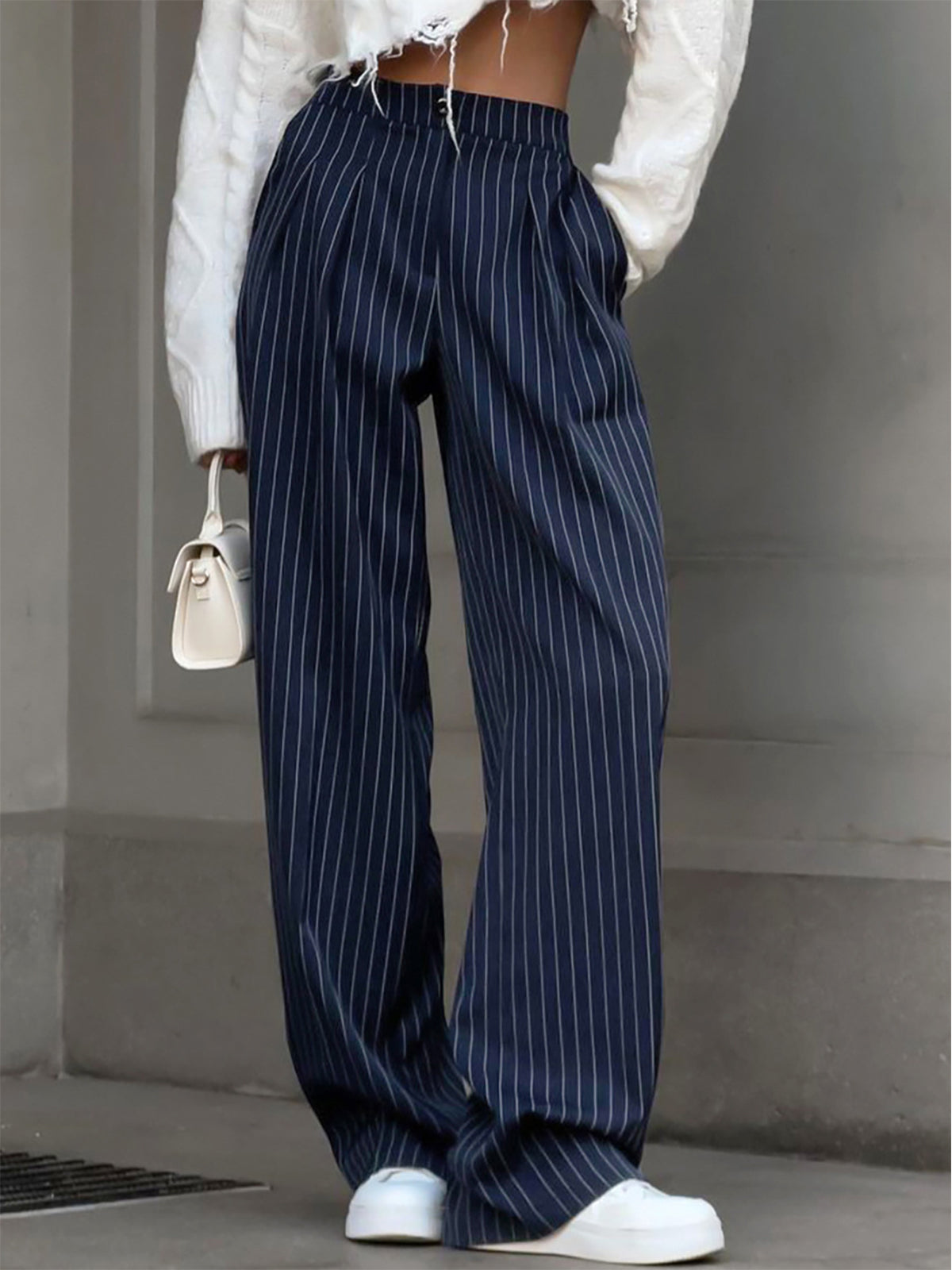Dames High-Waisted Broek – Brede Pijpen, Plissé, Geschikt voor Casual en Werkgebruik