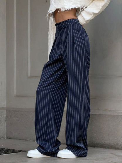 Dames High-Waisted Broek – Brede Pijpen, Plissé, Geschikt voor Casual en Werkgebruik