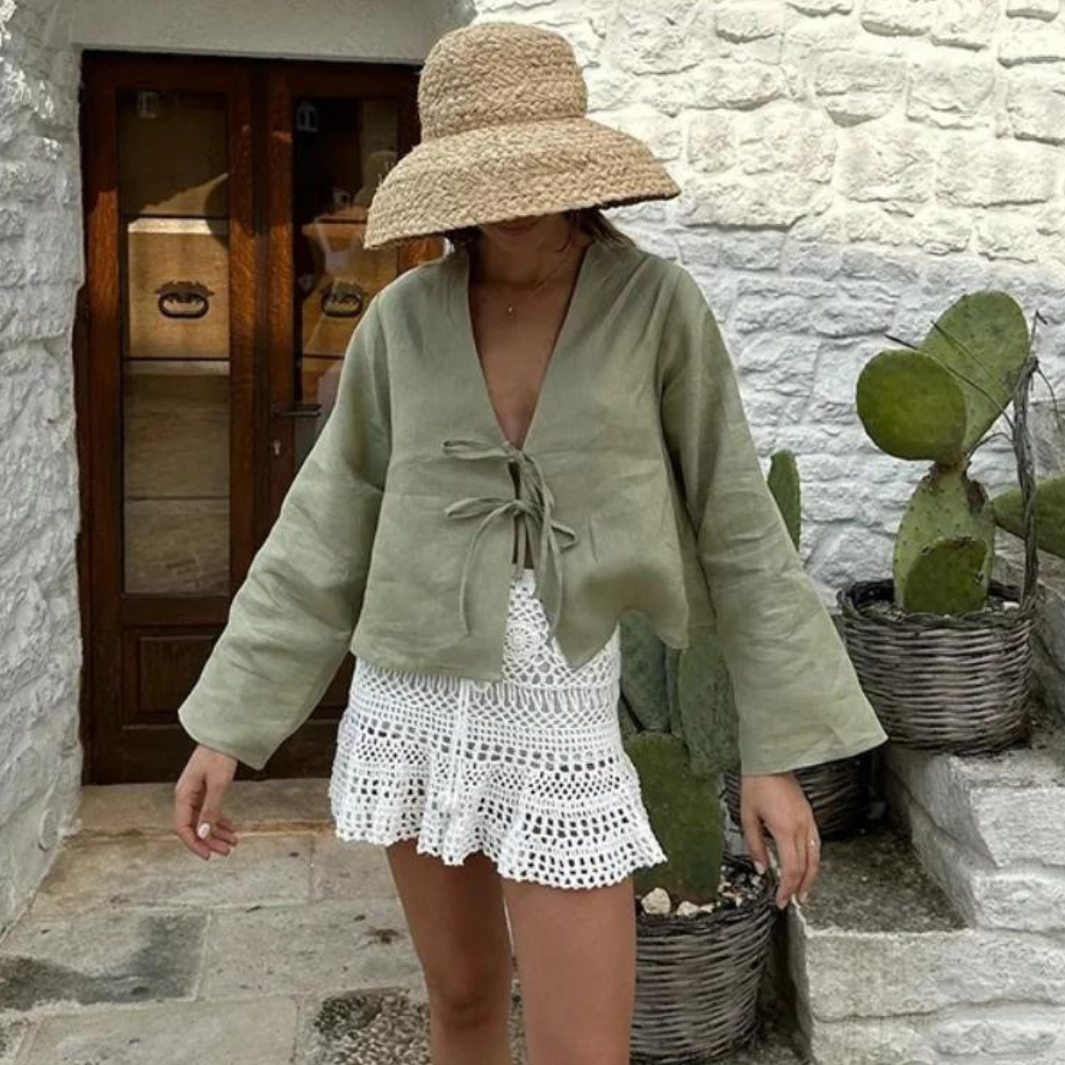 Sophie - Linnen Blouse met Schattige Strikjes