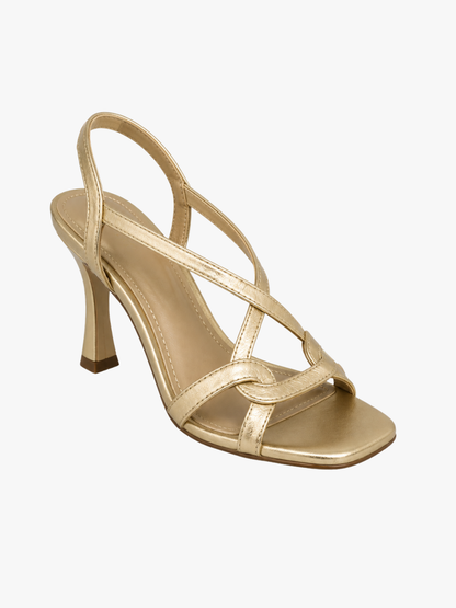 Dames Sandalen Goud met Kruisbandjes en Blokhak 6 cm