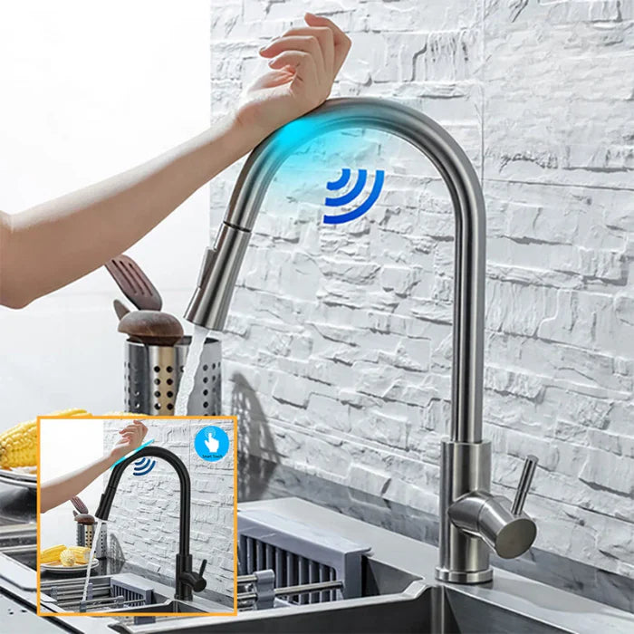 Keukenkraan Sensorgestuurd Met Uittrekbare Uitloop – Geborsteld Nikkel