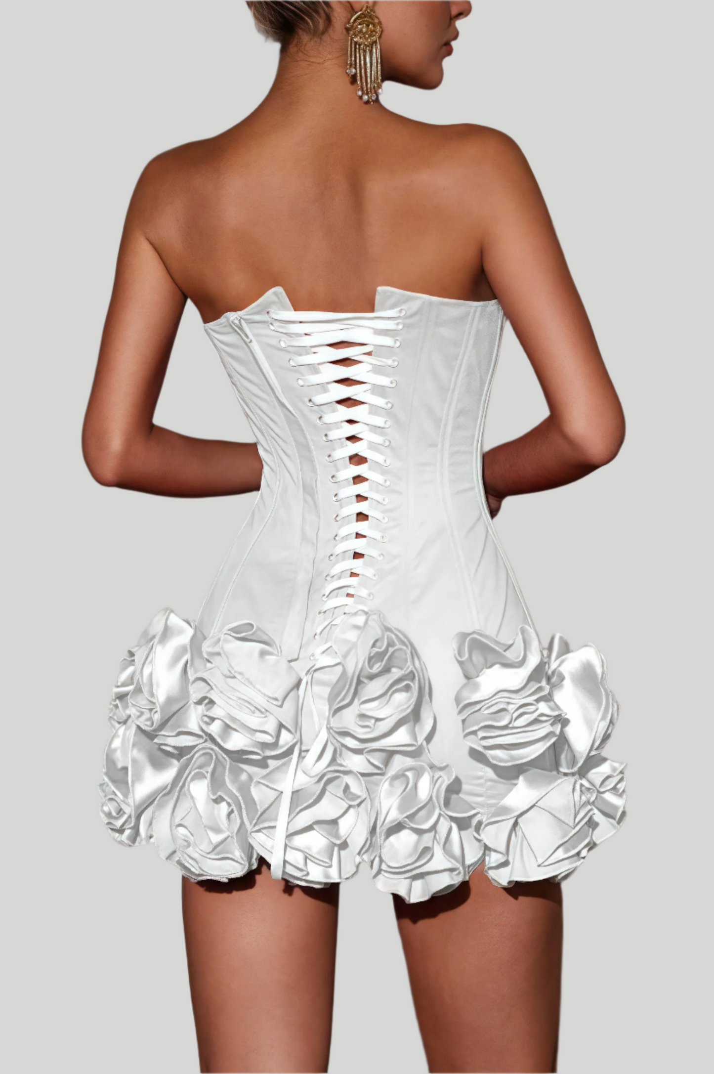 Isa - Strapless Mini Jurk met Gebloemde Onderrand