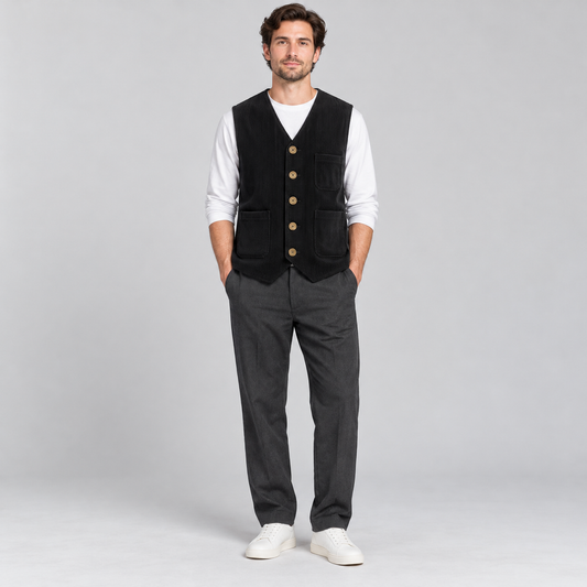Conjunto de blazer de pana para hombre con chaleco - Traje vintage de dos piezas