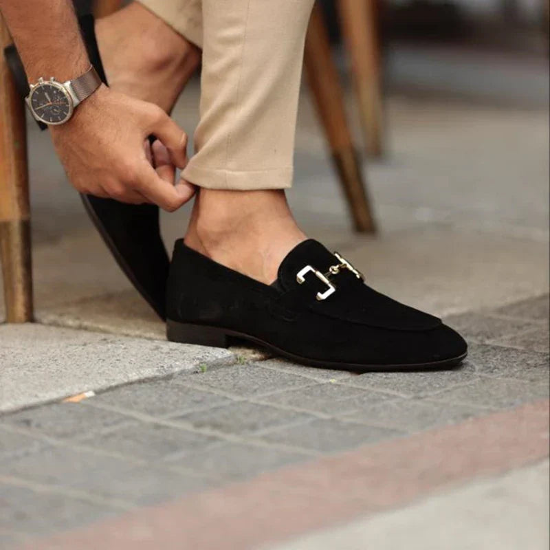 Heren Loafer Suède - Instapschoen met Goudkleurig Accent