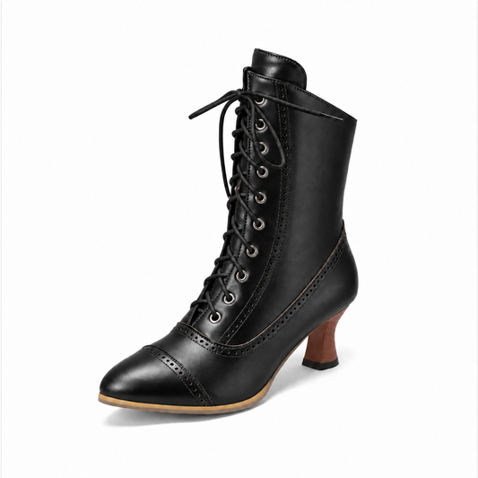 Botines con cordones para mujer, estilo retro - Botines vintage con tacón