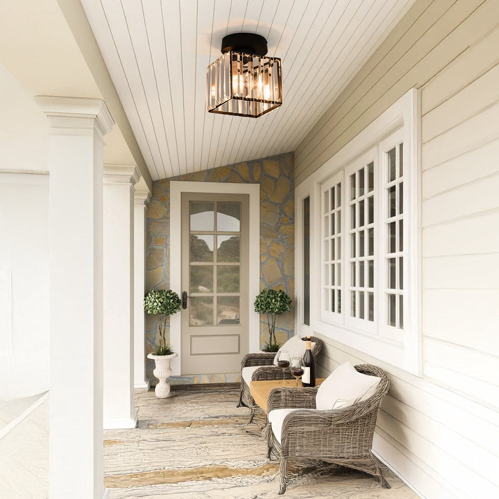 Plafondlamp Zwart met Kristallen Kap - Modern Design voor Hal en Woonkamer