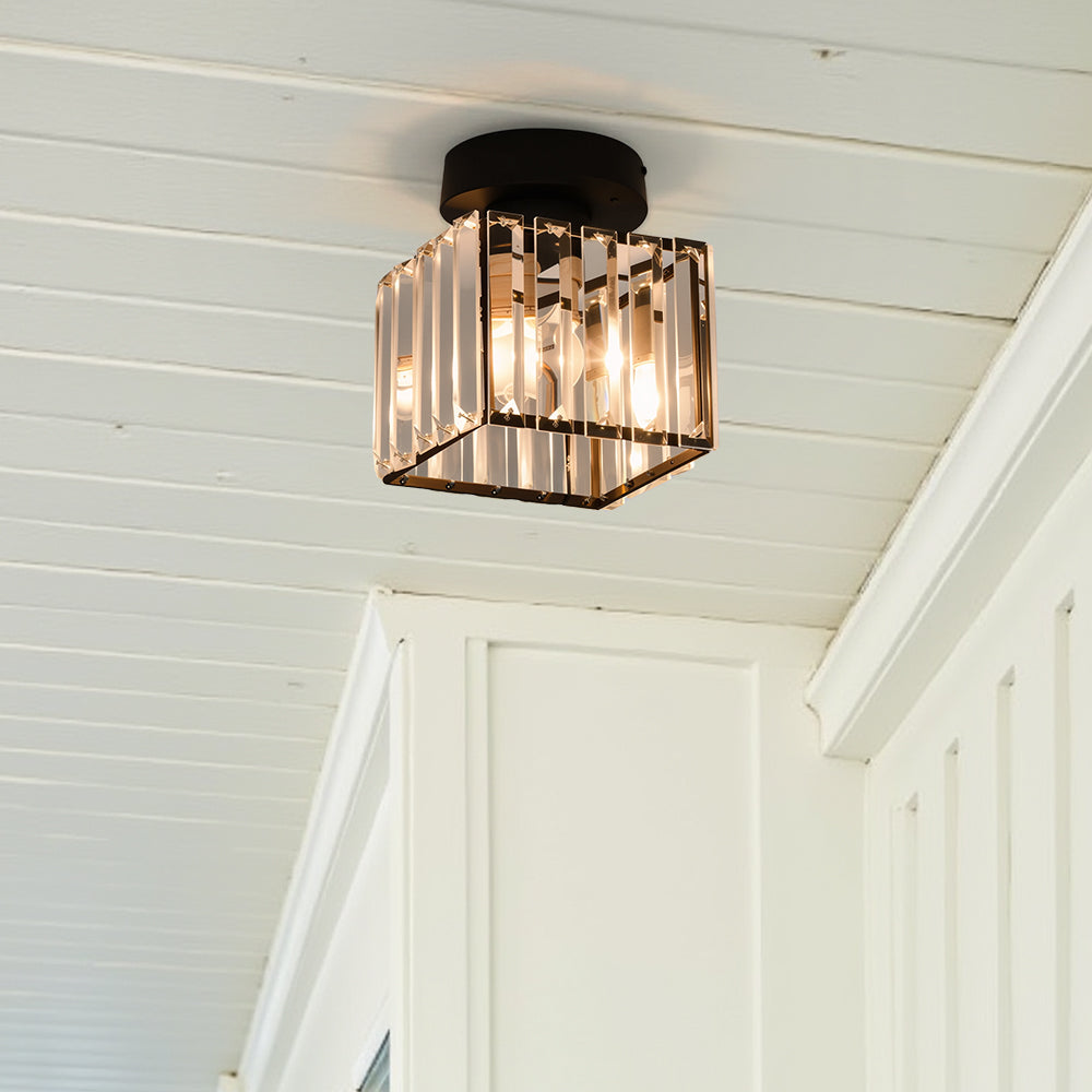 Plafondlamp Zwart met Kristallen Kap - Modern Design voor Hal en Woonkamer