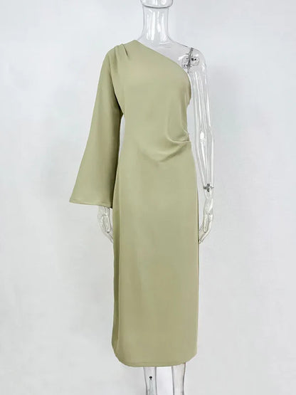 Dames Maxi Jurk One-Shoulder met Lange Mouw