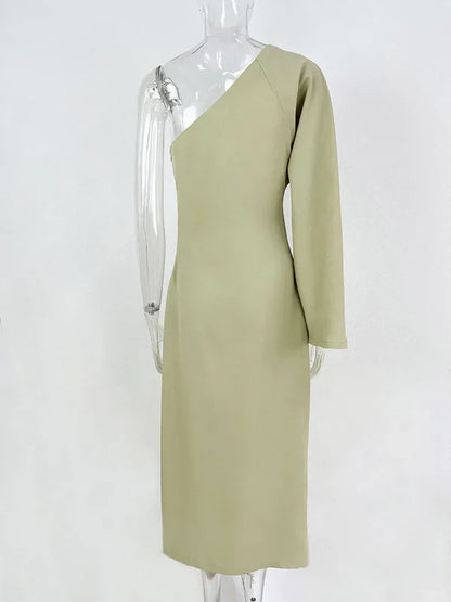 Dames Maxi Jurk One-Shoulder met Lange Mouw