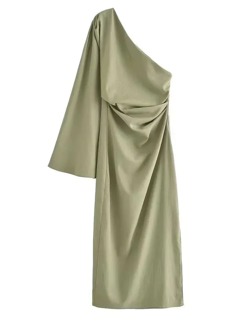 Dames Maxi Jurk One-Shoulder met Lange Mouw