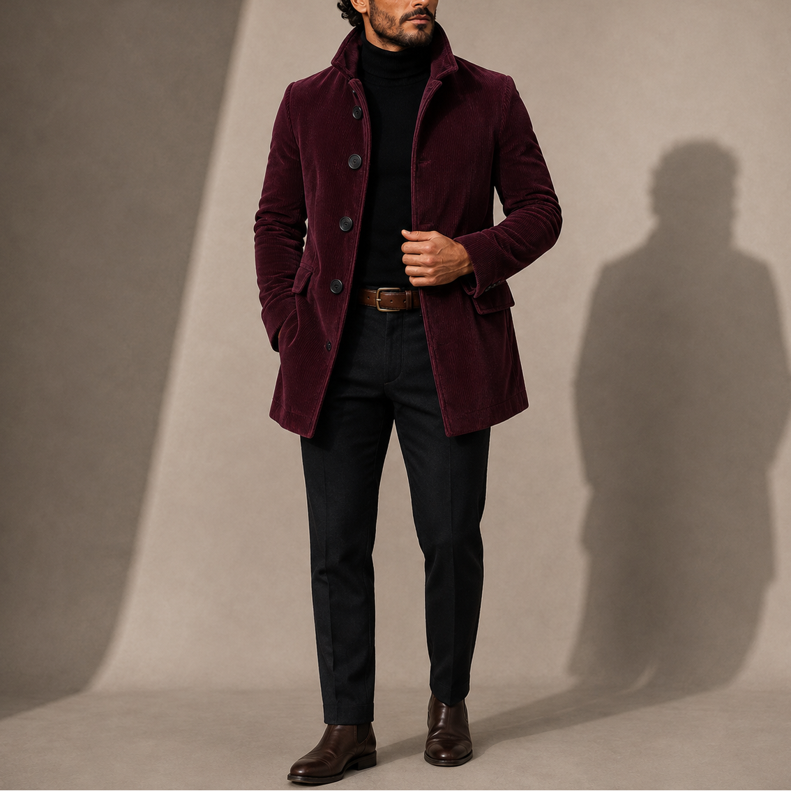 Heren Winterjas met Staande Kraag - Getailleerde Coat