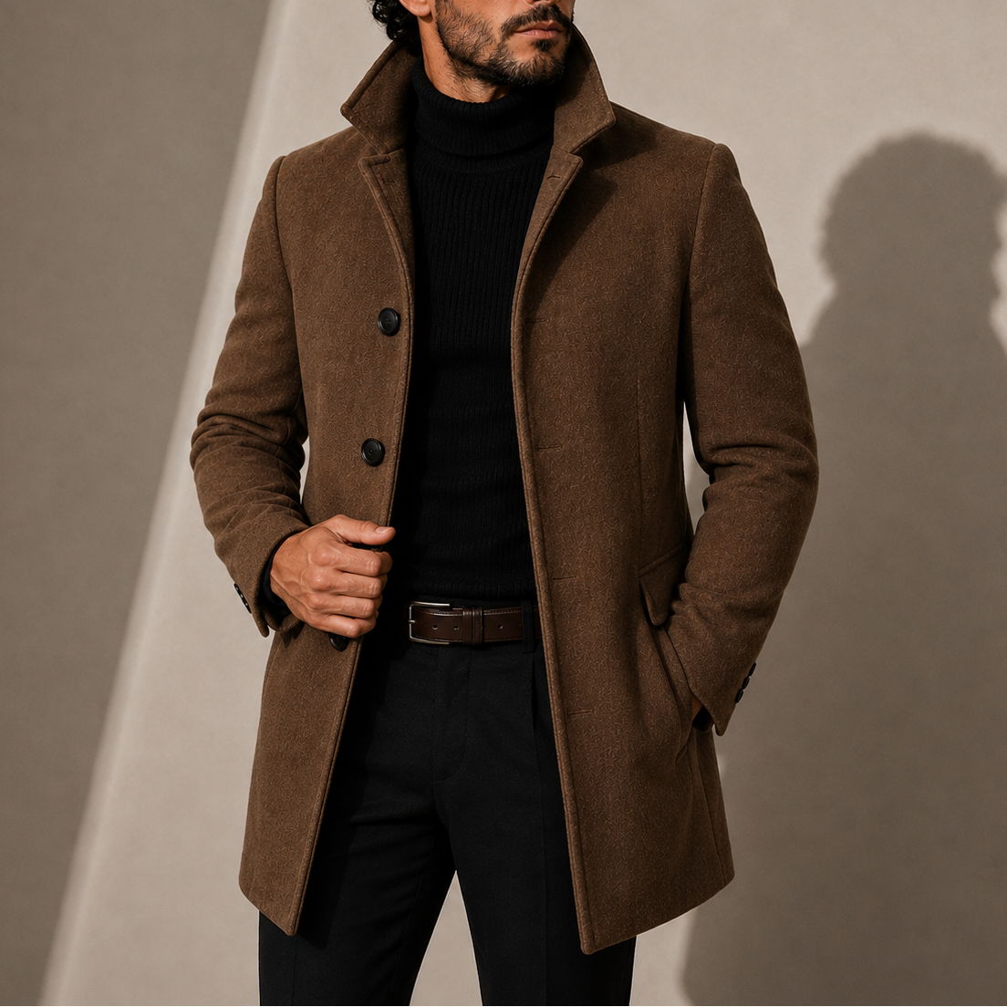 Heren Winterjas met Staande Kraag - Getailleerde Coat