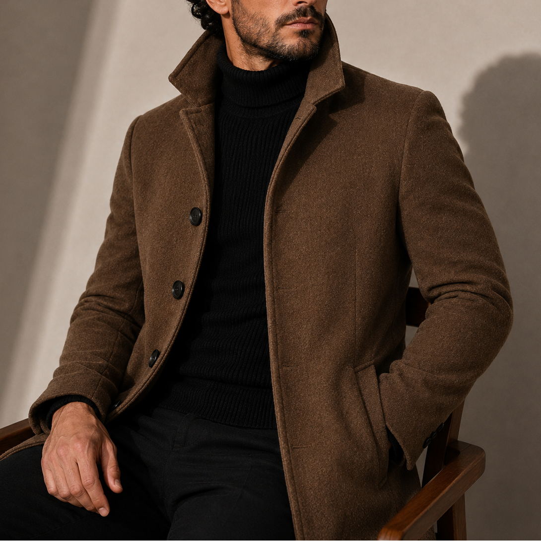 Heren Winterjas met Staande Kraag - Getailleerde Coat