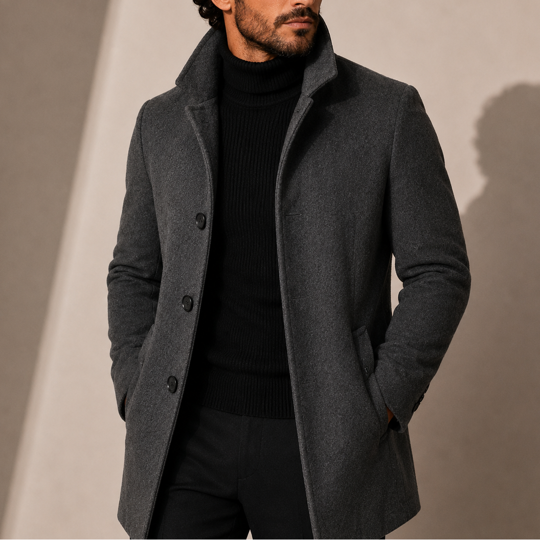 Heren Winterjas met Staande Kraag - Getailleerde Coat