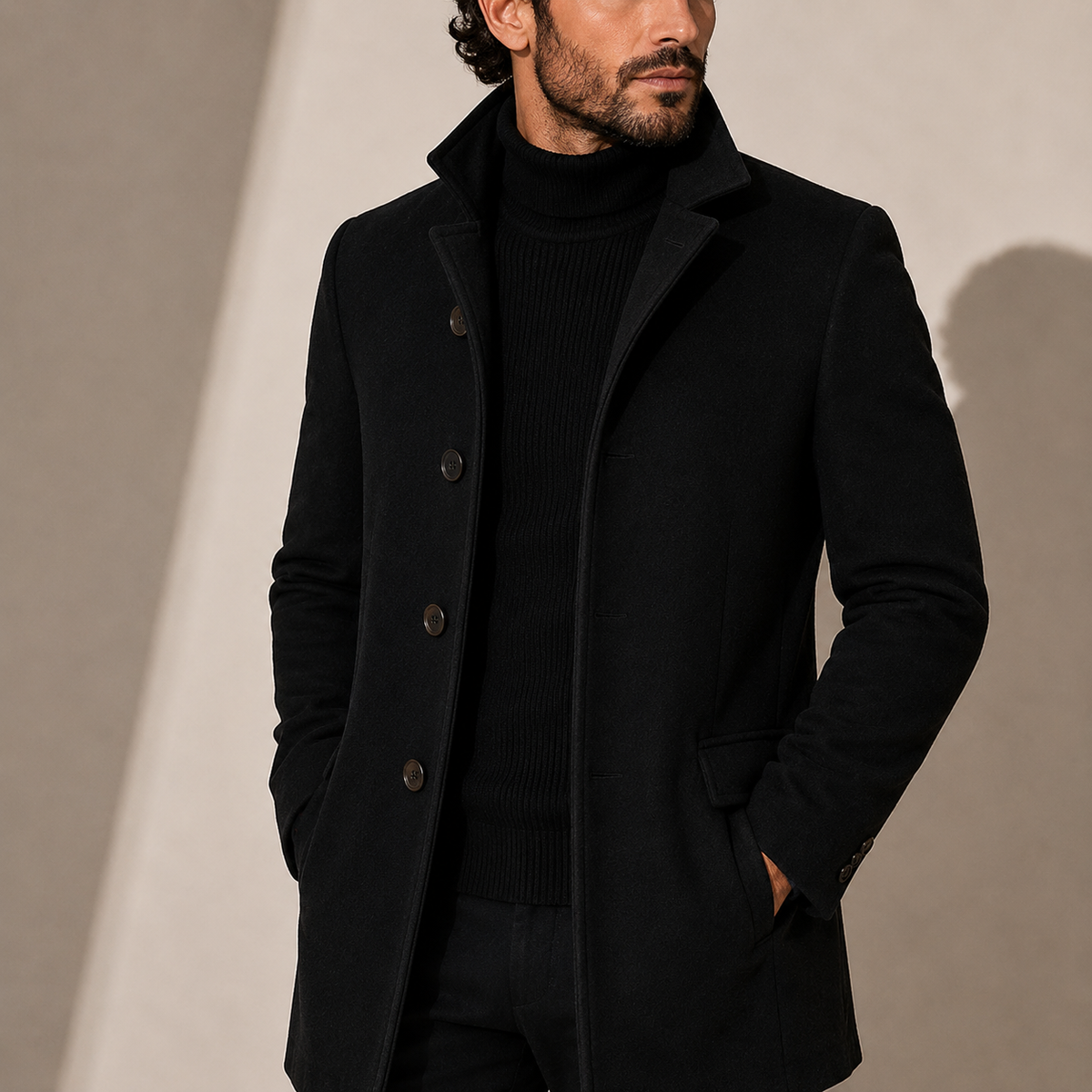 Heren Winterjas met Staande Kraag - Getailleerde Coat