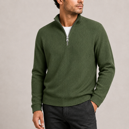 Heren Quarter-Zip Trui met Staande Kraag - Geribbeld Gebreid