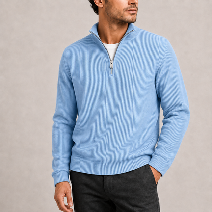 Heren Quarter-Zip Trui met Staande Kraag - Geribbeld Gebreid