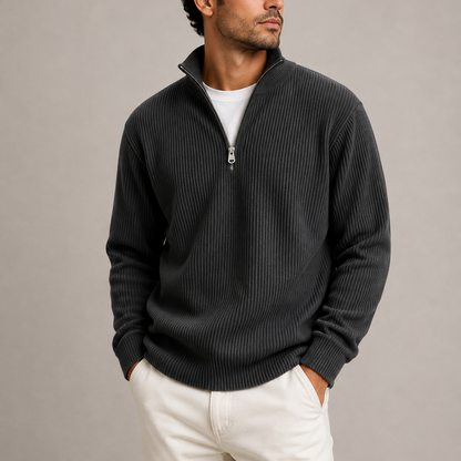 Heren Quarter-Zip Trui met Staande Kraag - Geribbeld Gebreid