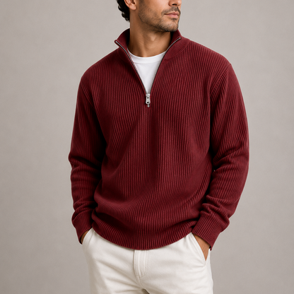 Heren Quarter-Zip Trui met Staande Kraag - Geribbeld Gebreid