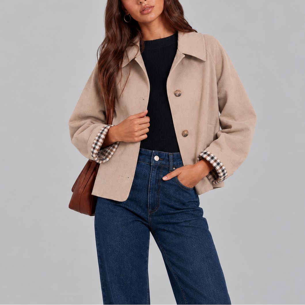 Dames Trenchcoat Kort met Geruite Voering