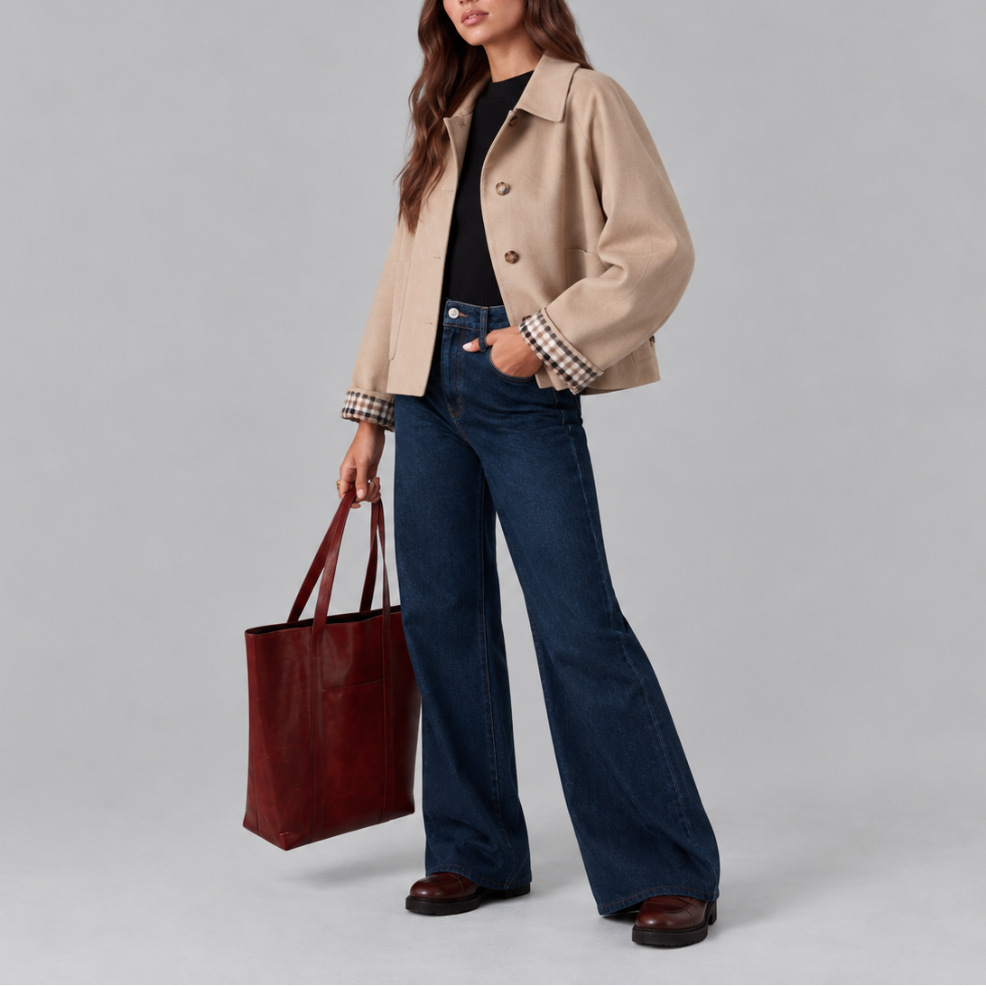 Dames Trenchcoat Kort met Geruite Voering
