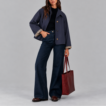 Dames Trenchcoat Kort met Geruite Voering