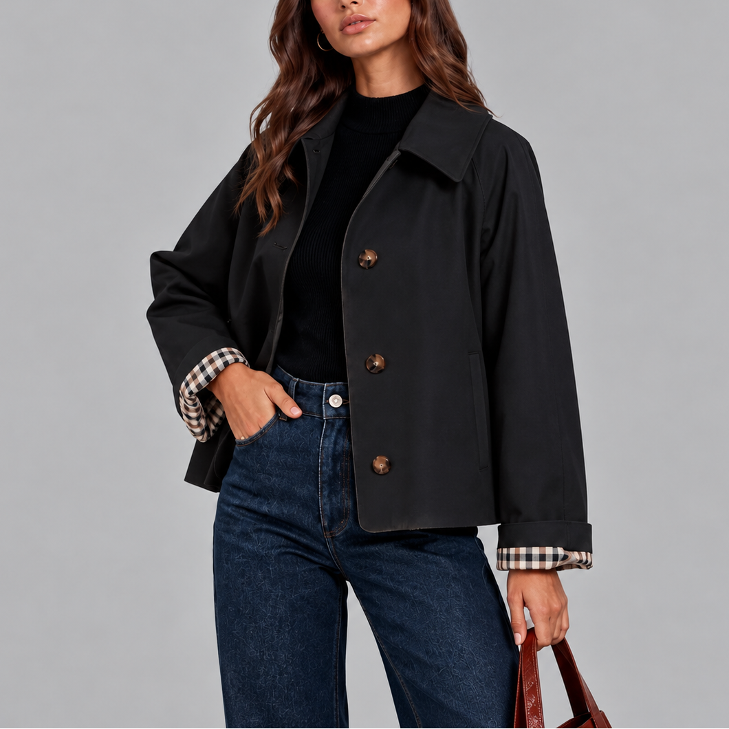 Dames Trenchcoat Kort met Geruite Voering