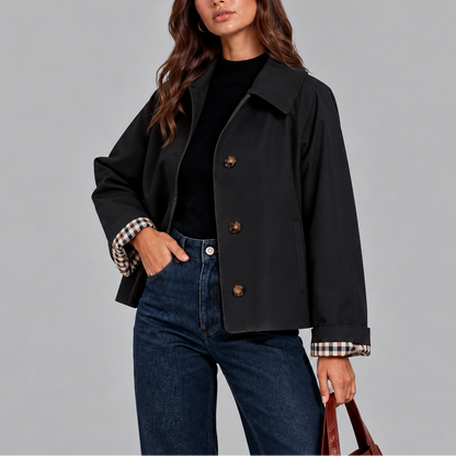 Dames Trenchcoat Kort met Geruite Voering