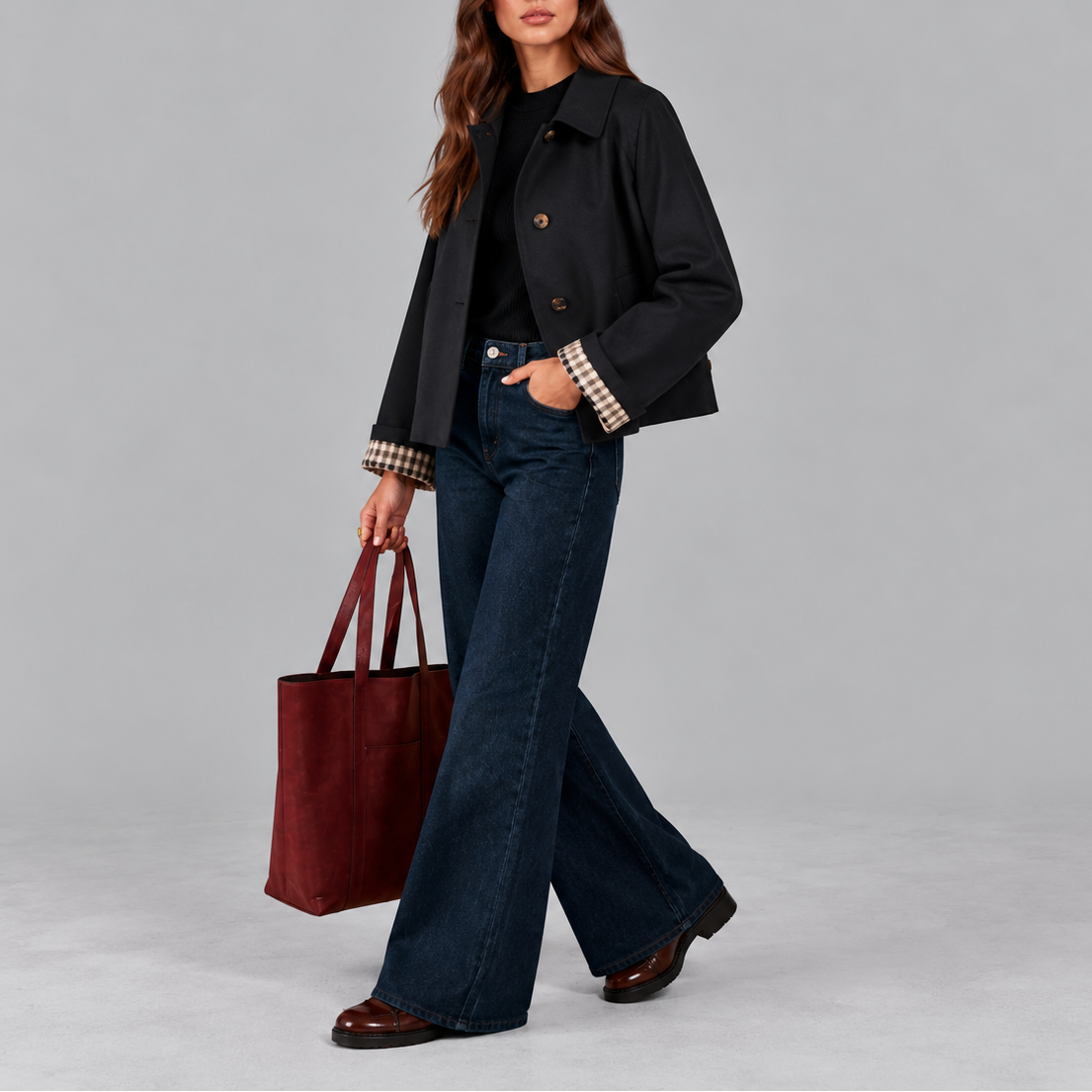 Dames Trenchcoat Kort met Geruite Voering