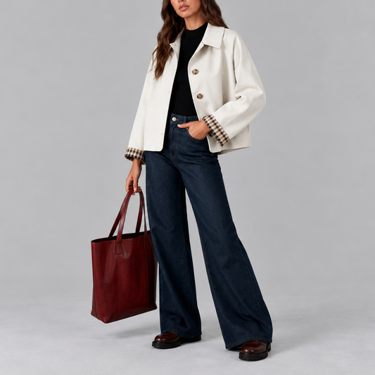Dames Trenchcoat Kort met Geruite Voering