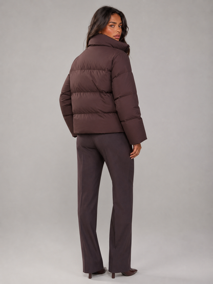 Funnel Neck Quilted Puffer Jacket with Zip Front