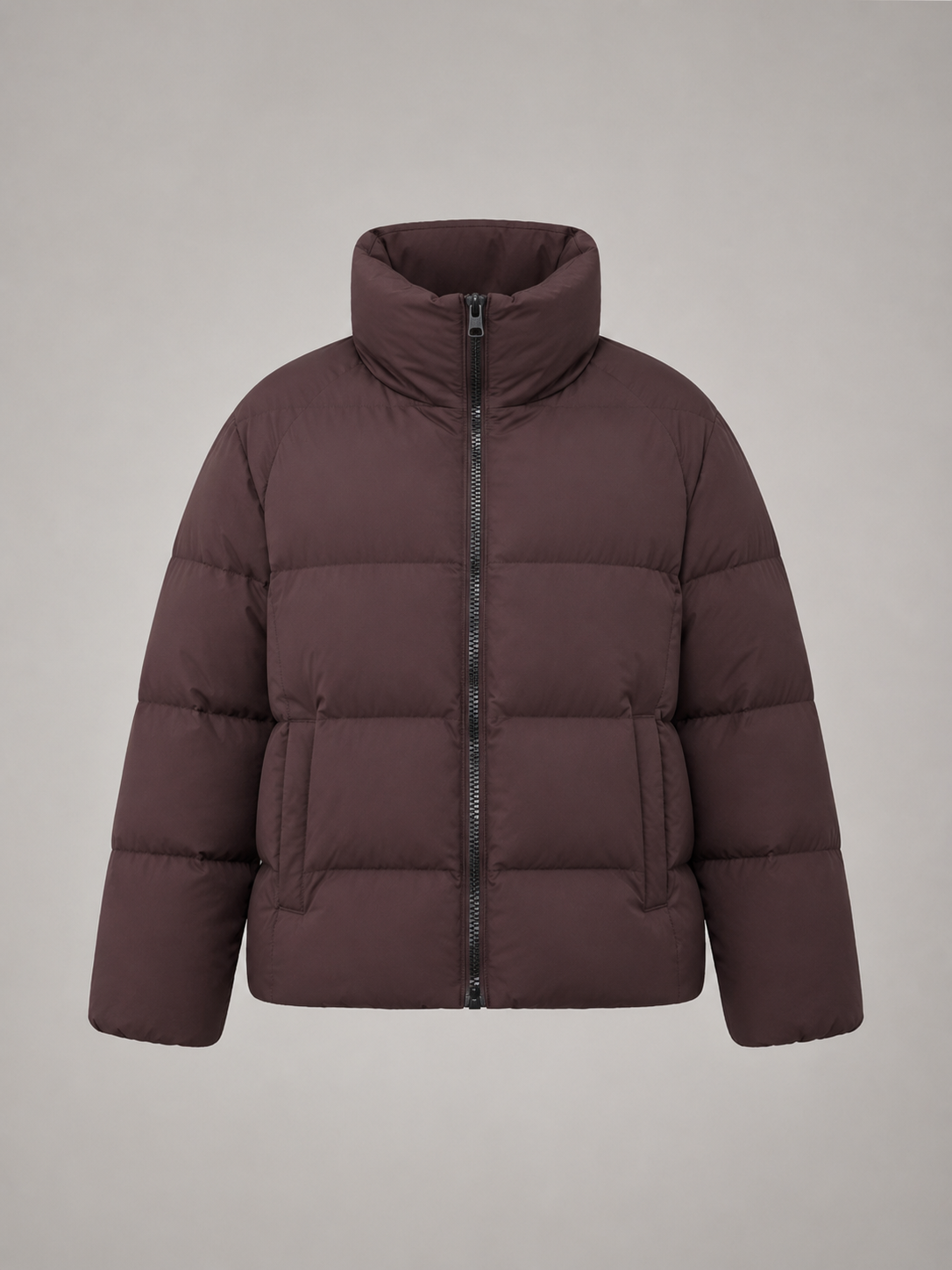 Funnel Neck Quilted Puffer Jacket with Zip Front