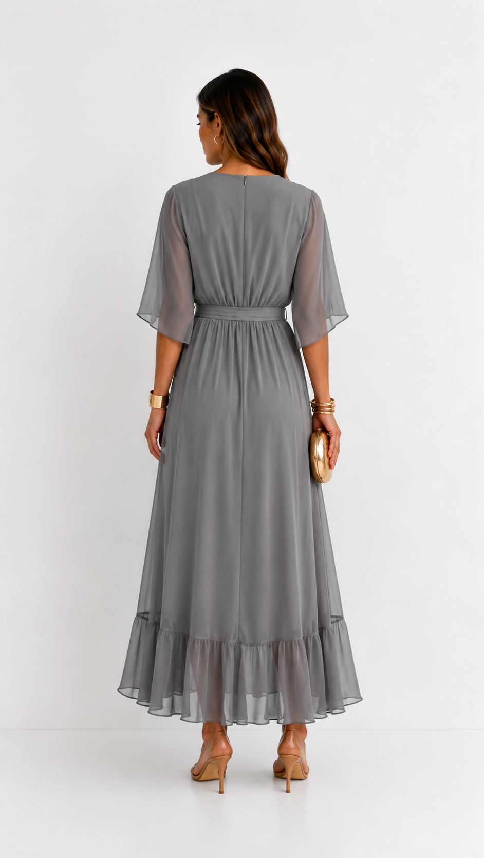 Dames Galajurk Chiffon met Portefeuille-Silhouet