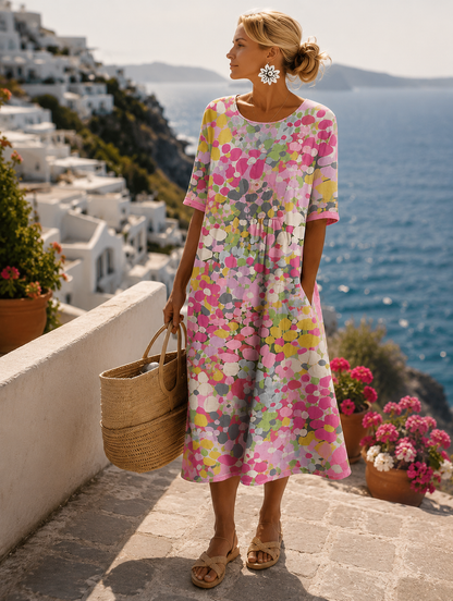 Dames Midi Jurk met Bloemenprint - Korte Mouwen