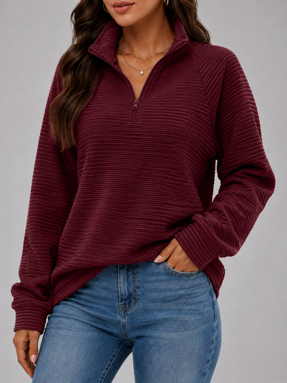 Ribbed Knit Quarter-Zip Pullover