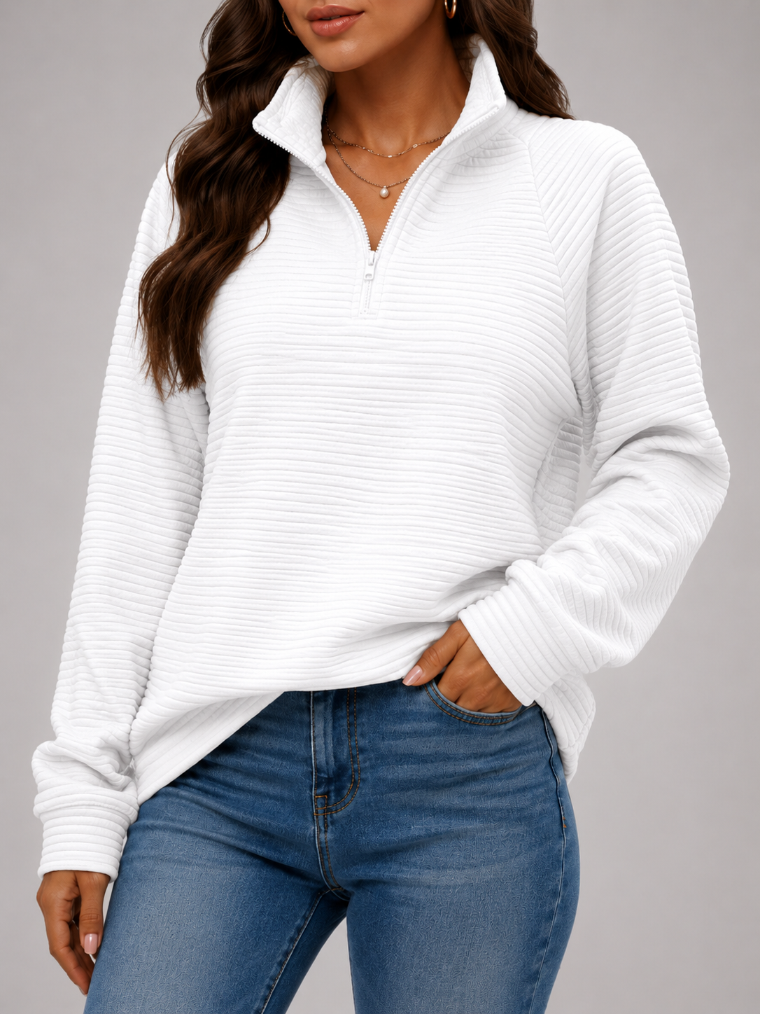 Ribbed Knit Quarter-Zip Pullover