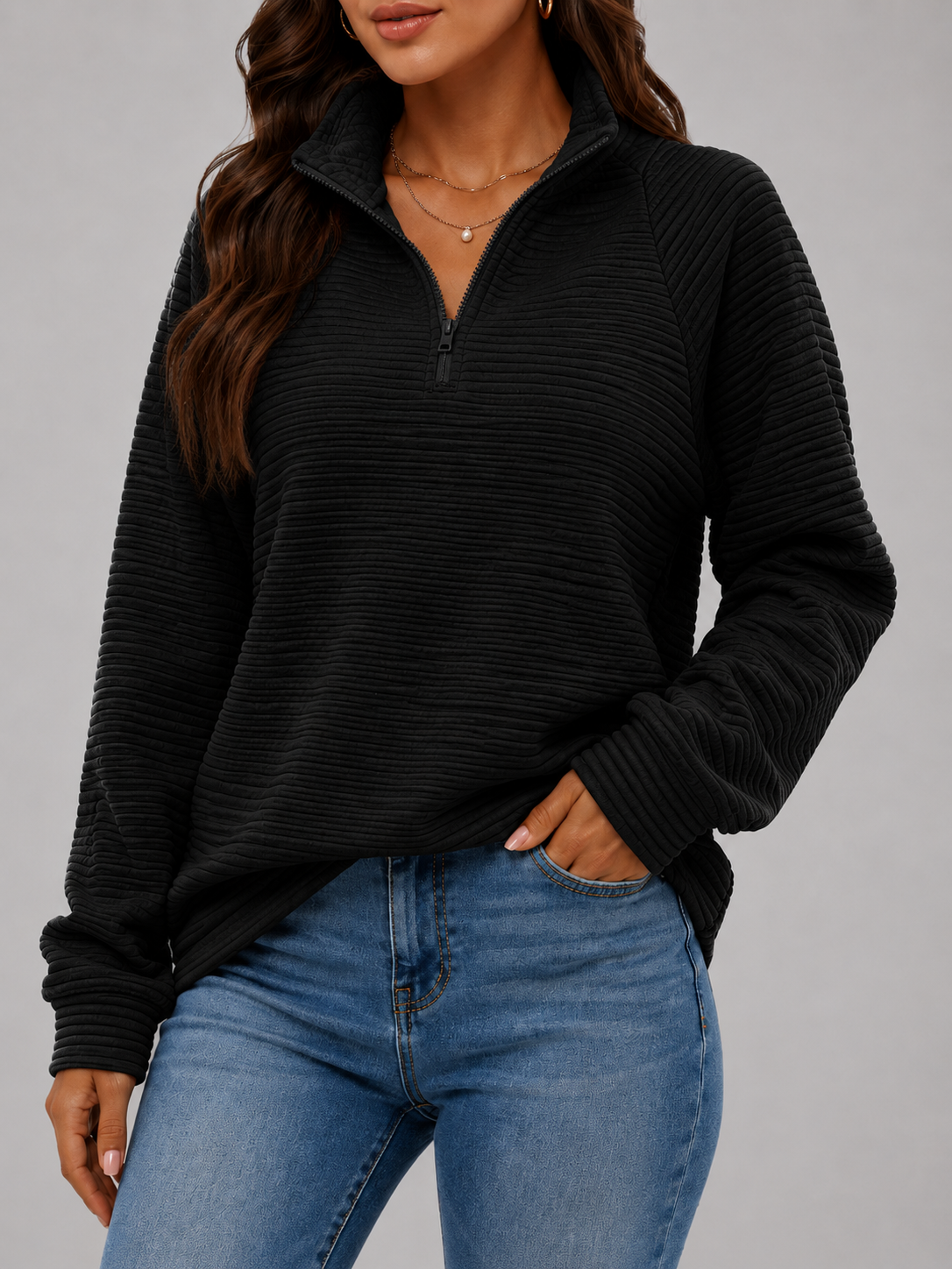 Ribbed Knit Quarter-Zip Pullover