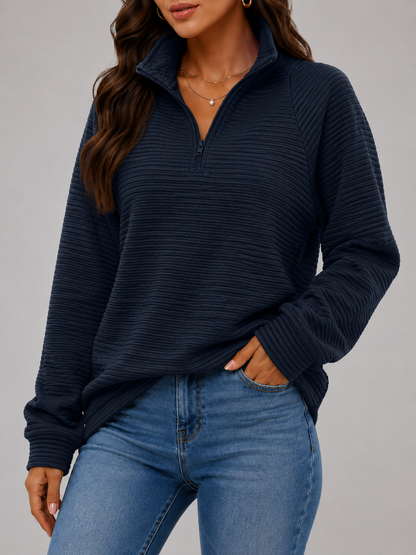 Ribbed Knit Quarter-Zip Pullover