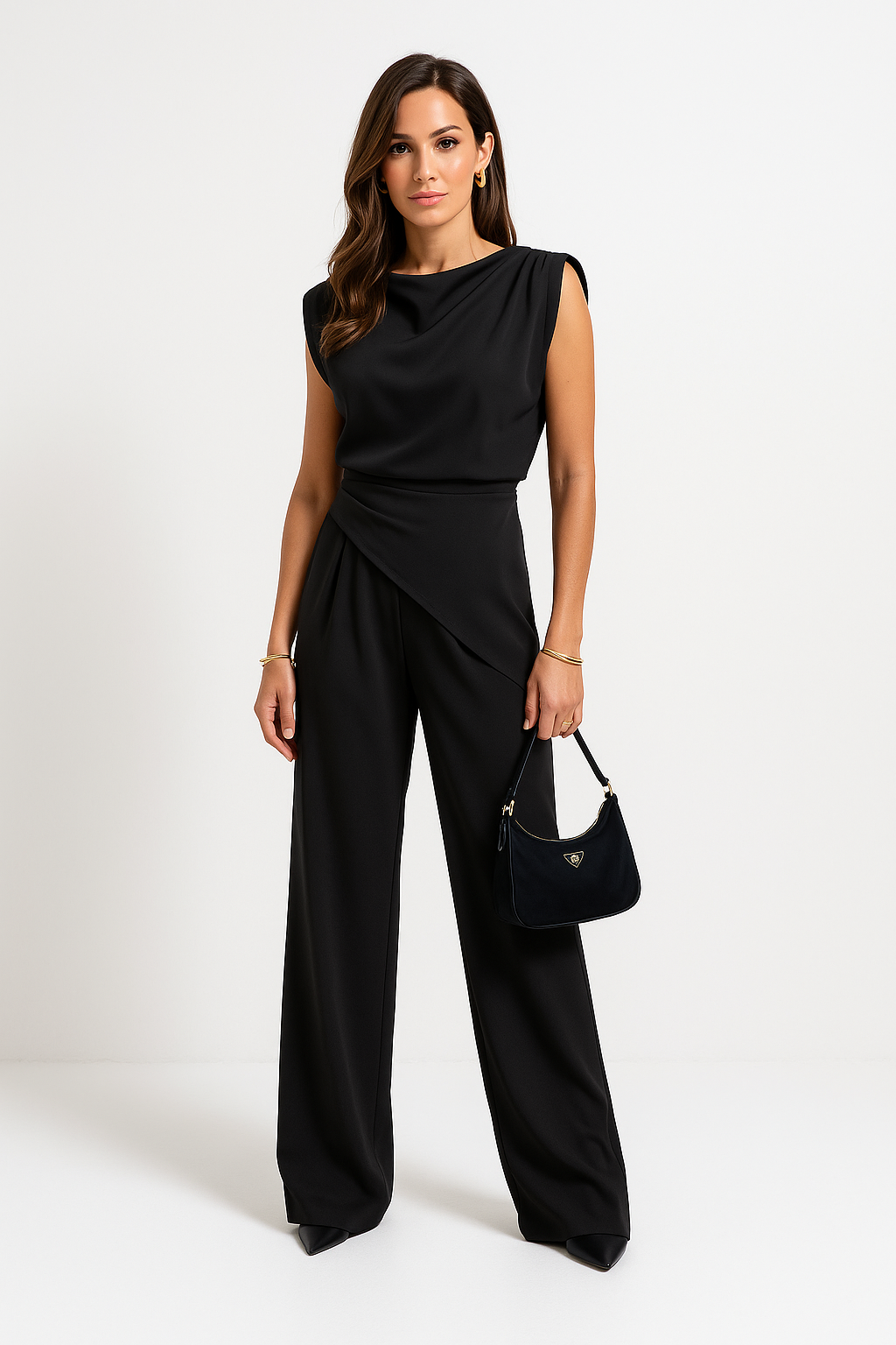 Dames Tweedelige Set Drapetop met Hoge Taille Wijde Broek