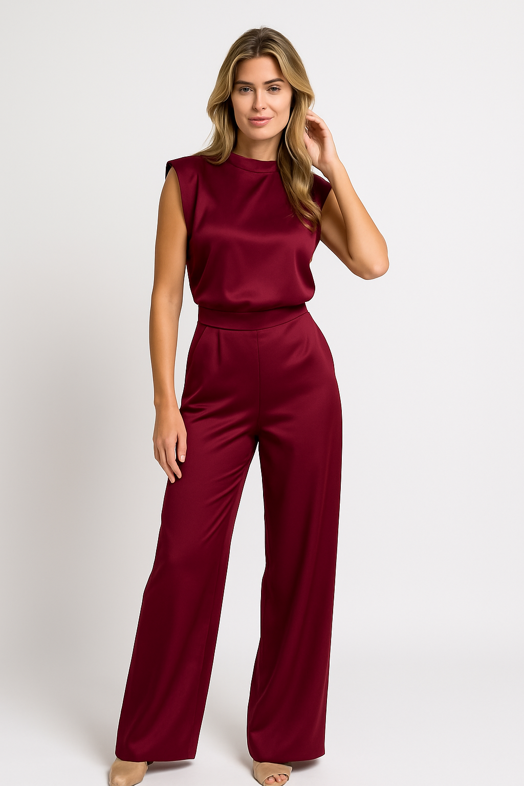 Dames Jumpsuit Satijnlook Mouwloos met Open Rug