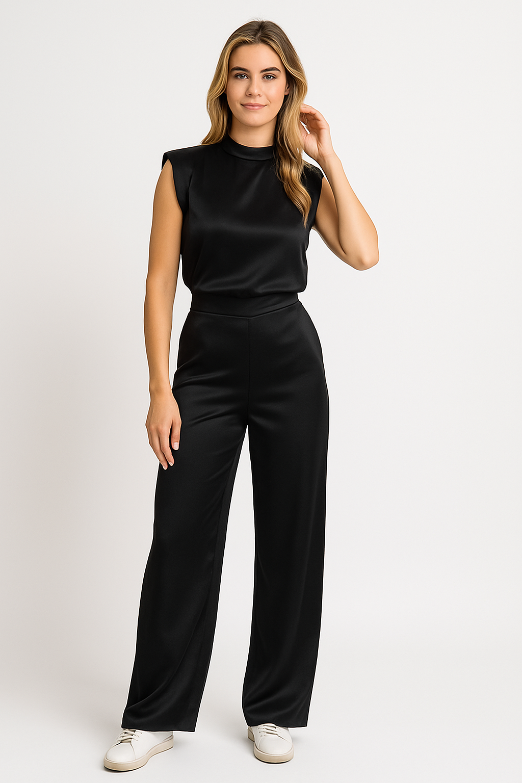 Dames Jumpsuit Satijnlook Mouwloos met Open Rug