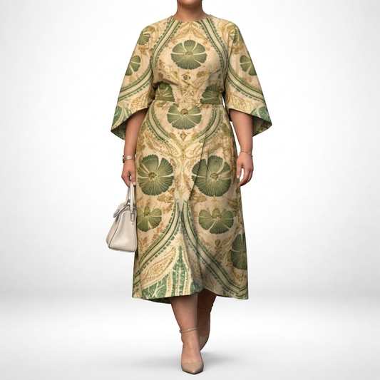 Dames Midi Jurk Vintage Bloemenprint met Getailleerde Pasvorm