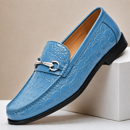 Heren Loafers Runderleer met Gegraveerde Structuur en Metalen Accent