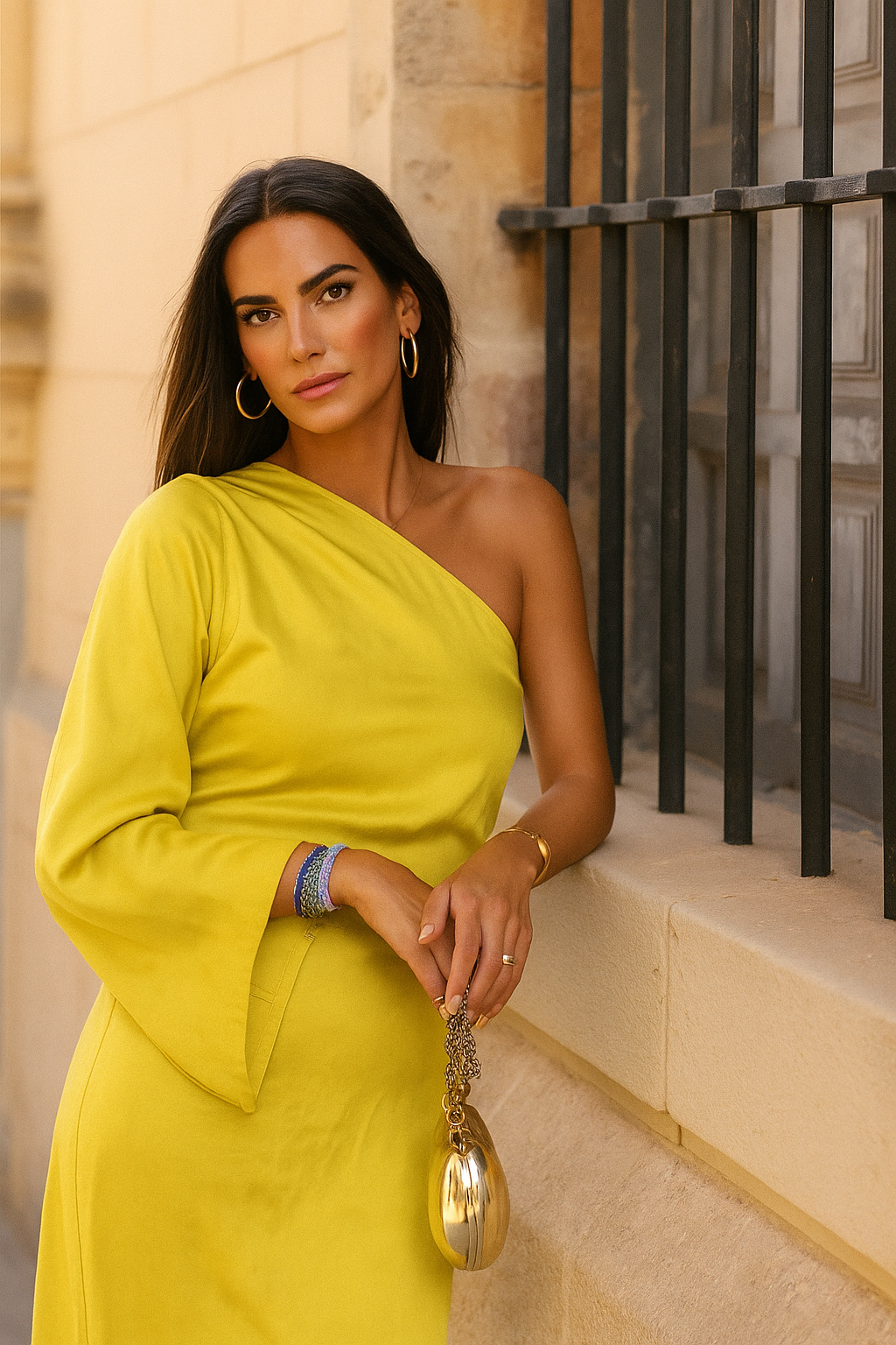 Dames Maxi Jurk One-Shoulder met Lange Mouw