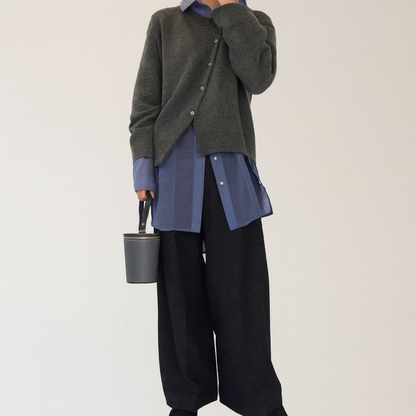 Dames Gebreid Vest met Ronde Hals – Zwart Katoen, Casual Cardigan voor Herfst en Winter