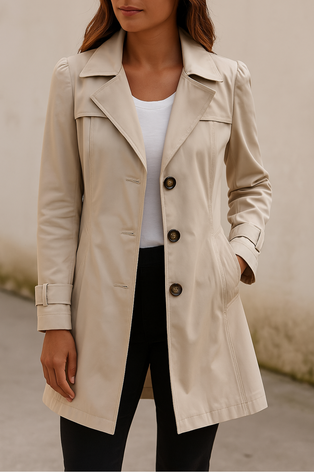 Dames Trenchcoat met Getailleerde Snit en Reverskraag